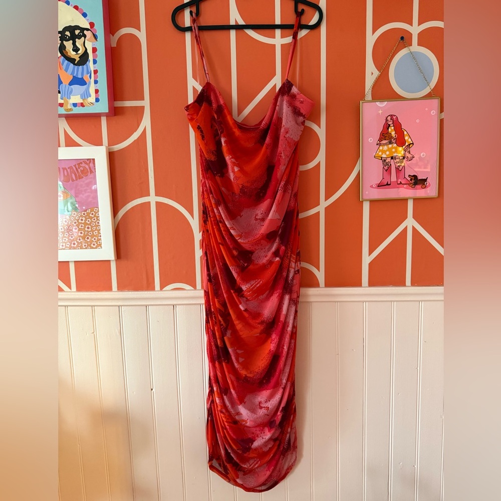 Vibrant Red and Pink slinky dress